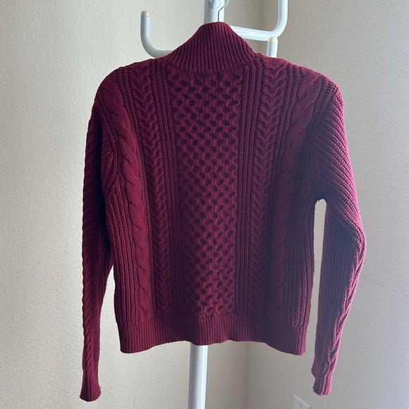 Women's Cable Knit Sweater - Dark Cherry Red/Burgundy - Picture 3 of 5